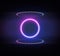 Neon color geometric circle on metal stripe pattern background. . Round mystical portal, luminous line, neon sign