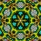 Neon color mandala, psychedelic design of turquoise arabesque