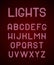 Neon colored alphabet. Letters glowing 3d lamp light vector font isolated