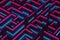 Neon colorful maze pattern in cyan and magenta. Elevated view. Abstract, digital 3D rendering