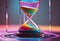 Neon Colourful Fantasy Art Time Hourglass, Infinity Universe Light Flow Of Time