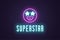 Neon composition of glowing emoji Superstar. Star