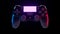 Neon console gamepad on black background. 3d illustration of gaming controller