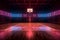 neon corridor background indoor game arena interior hall dark basketball room empty. Generative AI.