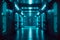 Neon corridor, virtual reality glowing lamps in a dark corridor Generative AI