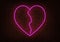 Neon crack heart sign vector isolated on brick wall. Light heart, shop decoration element. Neon love