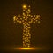Neon cross with glowing particles, christian symbol, abstract sign