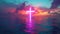 Neon cross in the middle of the sea