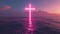 Neon cross in the middle of the sea