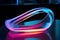 Neon curved acrylic object with vibrant neon accents and colorful filters