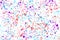 Neon cyan, purple and coral random round paint splashes on white background. Abstract colorful texture