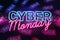 Neon cyber monday lettering near red