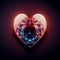 Neon cybernetic heart. Cyber heart. Stylized abstract glowing heart. 3D Digital illustration. AI-generated