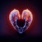 Neon cybernetic heart. Cyber heart. Stylized abstract glowing heart. AI-generated