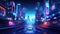 Neon Cyberpunk Cityscape with Futuristic Cars. Resplendent.