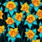 Neon Daffodil Rows: Floral Seamless Background In Pop Art Style