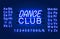 Neon Dance club text banner. Night Sign board