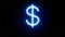 Neon Dollar sign appear in center and disappear after some time. Loop animation of blue neon alphabet symbol