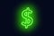 Neon dollar sign on a dark background. Wealth, Success concept.