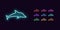 Neon Dolphin, glowing icon set, Dolphinarium sign
