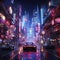 Neon Dreams: Futuristic Cyberpunk City with Flying Vehicles. Generative AI