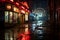 neon dystopian street in night - generative ai