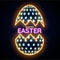 Neon effect easter egg on brick wall background for Happy Easter celebration concept.