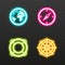 Neon effect line icon set. Earth globe, compass, lifebuoy and rudder symbol. Trend neon design.