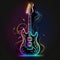 Neon Electric Guitar, Concert Instrument, Fluorescent Nightclub Banner, Abstract Generative AI Illustration