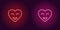 Neon emoji heart, glowing heart with smile. Vector