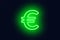 Neon euro sign on a dark background. Wealth, Success concept.