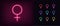 Neon female gender icon. Glowing neon gender symbol for woman, sexual identity