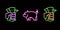 Neon Finance Set, Hand, Dollar, Piggy Bank, Pink. glowing desktop icon, neon sticker, neon figure, glowing figure, neon