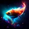 Neon fish in cosmic space. Vector illustration for your design. Generative AI