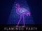 Neon flamingo shining banner Vector. Night club poster label. Bright glowing signboards with light