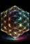 Neon flower of life in the shape of a geometric hexagon. AI Generated