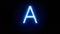 Neon font letter A uppercase appear in center and disappear after some time. Loop animation of blue neon alphabet symbol