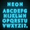 Neon font text. blue english Lamp. Alphabet . Vector illustration