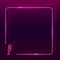 Neon frame with exclamation mark icon on dark purple gradient background. Square textplace template. Warning, caution, mportant