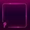 Neon frame with question mark icon on dark purple gradient background. Square textplace template. Quiz, interrogation, faq concept