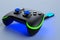 Neon game controller or joystick for game console. Neural network AI generated