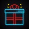 Neon gift box sign. Prize, present, win, reward, gift box theme. Happy Birthday glowing symbol.