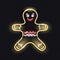 Neon gingerbread man icon isolated on dark background. Cyristmas, New Year, cooking, sweets concept