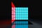 Neon and glass squares with dark background,3d rendering