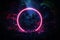 Neon glow circles amidst tropical jungle foliage in 3D rendering