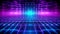Neon glow cyan blue and purple perspective grid room, cyberspace, digital techonology and VR concept, retro future abstract