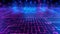 Neon glow cyan blue and purple perspective grid room, cyberspace, digital techonology and VR concept, retro future abstract