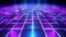 Neon glow cyan blue and purple perspective grid room, cyberspace, digital techonology and VR concept, retro future abstract