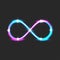 Neon glow infinity symbol with bright, shiny sparks, infinite time loop portal creative futuristic element with bright flare pink