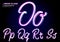 Neon Glowing 3D Typeset. Font Set of Glass Letters. Glossy Pink